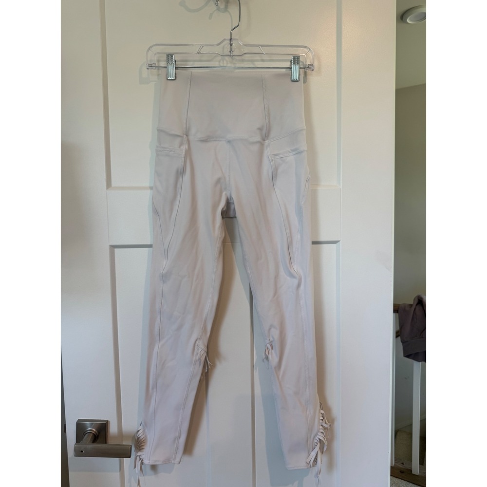 Free People FP Movement Fringe Leggings High Rise Side Pockets Off White XS/S